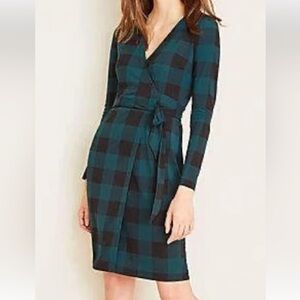 Ann Taylor Green and Black plaid Long Sleeve wrap Dress size 10T